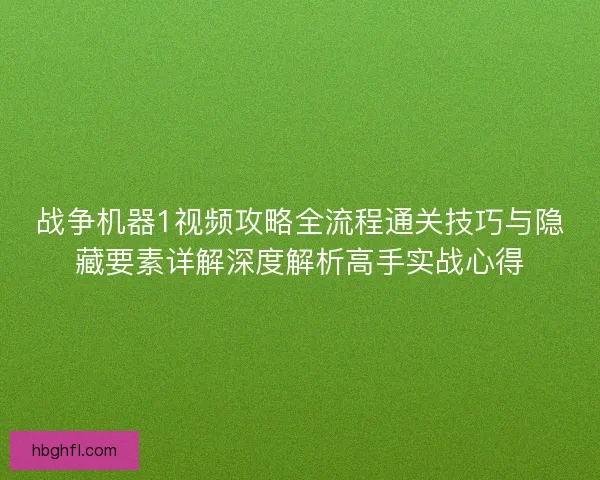 战争机器1视频攻略全流程通关技巧与隐藏要素详解深度解析高手实战心得